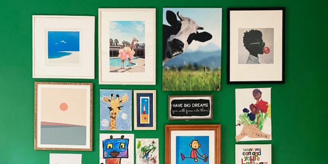 gallery wall ideas featuring children’s art